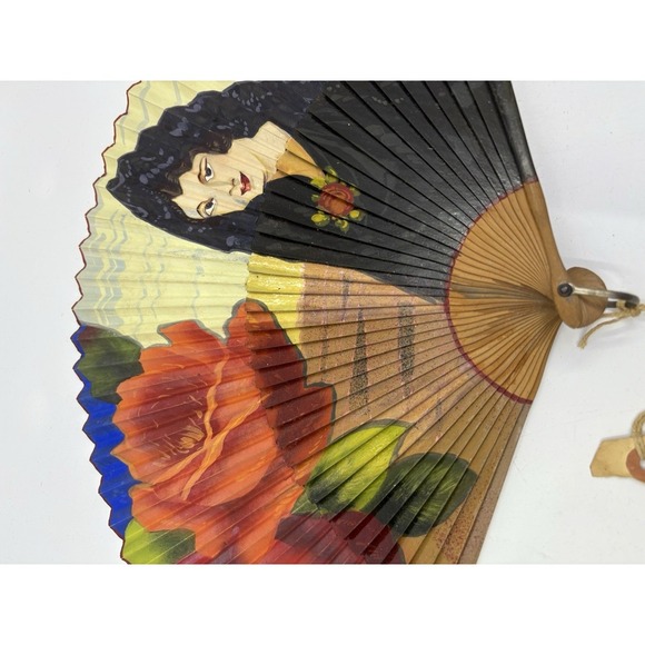 Antique Spanish Hand Painted Wood- Paper Hand Folding Fan main image 8